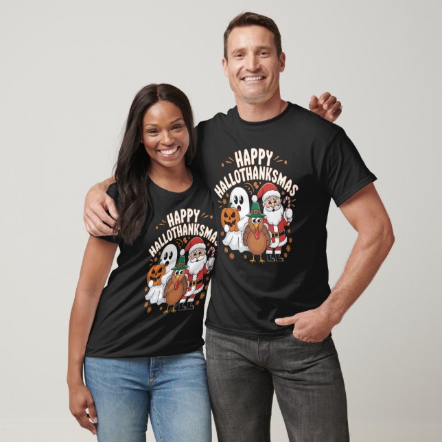 Happy Hallothanksmas Ghost Turkey Santa T-Shirt (Unisex)