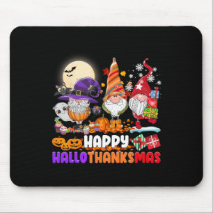 Happy Hallothanksmas Gnome Halloween Thanksgiving Mouse Pad