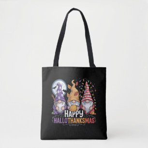 Happy HalloThanksMas Gnomes Halloween Christmas Tote Bag