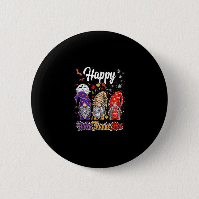 Happy Hallothanksmas Gnomes Halloween Thanksgiving 2 Inch Round Button (Front)