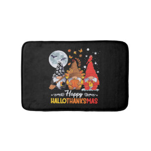 Happy Hallothanksmas Gnomes Halloween Thanksgiving Bath Mat