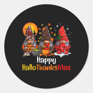 Happy Hallothanksmas Gnomes Halloween Thanksgiving Classic Round Sticker