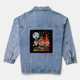Happy Hallothanksmas Gnomes Halloween Thanksgiving Denim Jacket