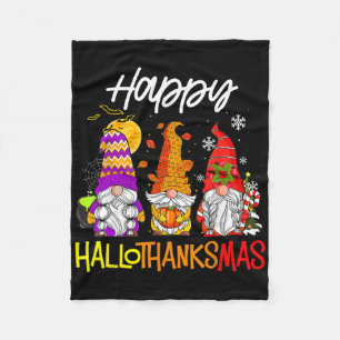 Happy Hallothanksmas Gnomes Halloween Thanksgiving Fleece Blanket