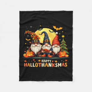 Happy Hallothanksmas Gnomes Halloween Thanksgiving Fleece Blanket