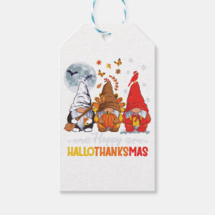 Happy Hallothanksmas Gnomes Halloween Thanksgiving Gift Tags