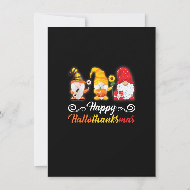 Happy HalloThanksMas Gnomes Halloween Thanksgiving Invitation (Front)
