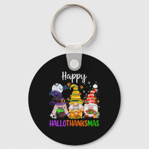 Happy Hallothanksmas Gnomes Halloween Thanksgiving Keychain