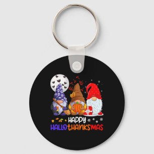 Happy Hallothanksmas Gnomes Halloween Thanksgiving Keychain