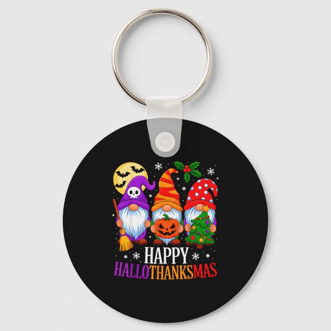 Happy Hallothanksmas Gnomes Halloween Thanksgiving Keychain (Front)