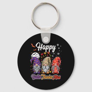 Happy Hallothanksmas Gnomes Halloween Thanksgiving Keychain