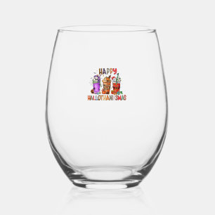 Happy Hallothanksmas Gnomes Halloween Thanksgiving Stemless Wine Glass