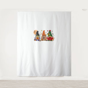 Happy Hallothanksmas Gnomes Halloween Thanksgiving Tapestry