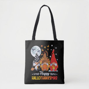 Happy Hallothanksmas Gnomes Halloween Thanksgiving Tote Bag