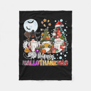 Happy Hallothanksmas Gnomes Lover Funny Halloween  Fleece Blanket