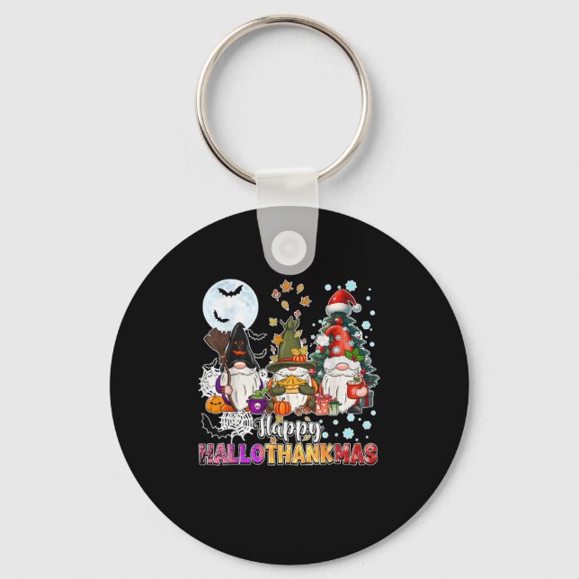 Happy Hallothanksmas Gnomes Lover Funny Halloween  Keychain (Front)