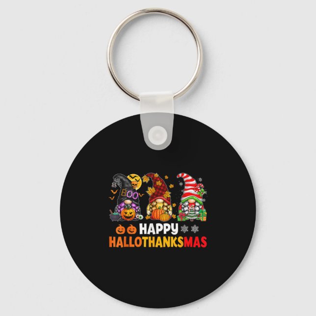 Happy Hallothanksmas Gnomes Lover Halloween Merry  Keychain (Front)