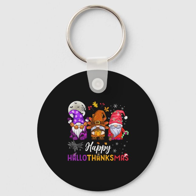 Happy Hallothanksmas Gnomes Lover Halloween Merry  Keychain (Front)