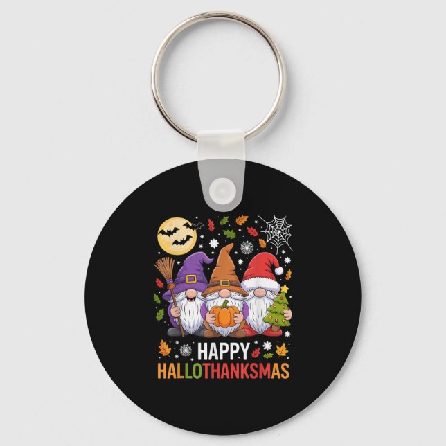 Happy Hallothanksmas Gnomes Lover Halloween Merry  Keychain (Front)