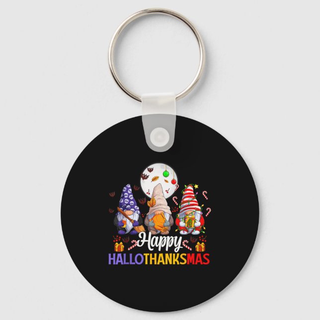 Happy Hallothanksmas Gnomes Lover Halloween Merry  Keychain (Front)