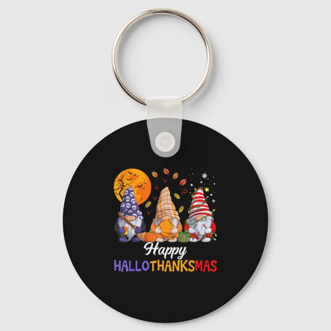 Happy Hallothanksmas Gnomes Lover Halloween Merry  Keychain (Front)