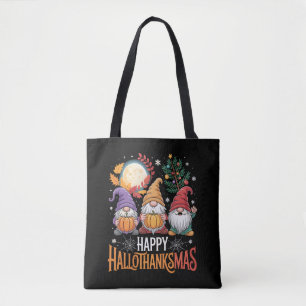 Happy Hallothanksmas Gnomes Lover Halloween Xmas Tote Bag