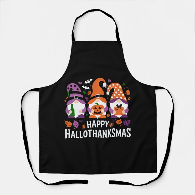 Happy Hallothanksmas Gnomes Lover Merry Christmas Apron (Front)