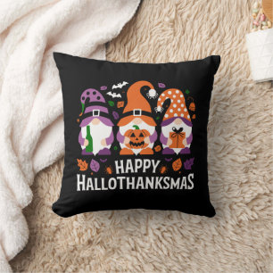 Happy Hallothanksmas Gnomes Lover Merry Christmas Throw Pillow