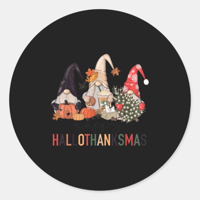 Happy Hallothanksmas Gnomes Pumpkins Halloween Chr Classic Round Sticker (Front)