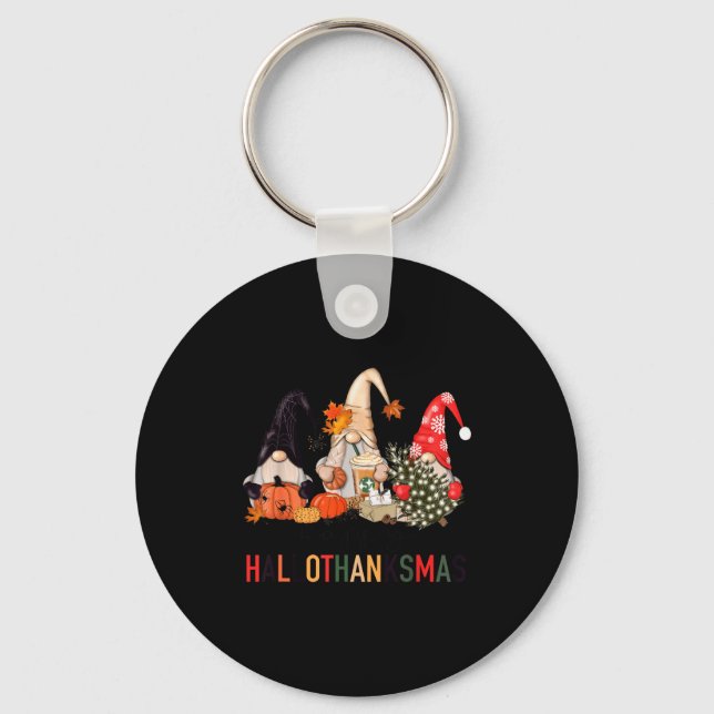 Happy Hallothanksmas Gnomes Pumpkins Halloween Chr Keychain (Front)