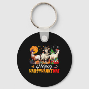 Happy Hallothanksmas Goat Halloween Thanksgiving C Keychain