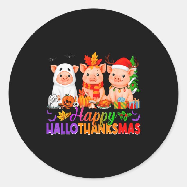 Happy Hallothanksmas Gs Halloween Thanksgiving Chr Classic Round Sticker (Front)