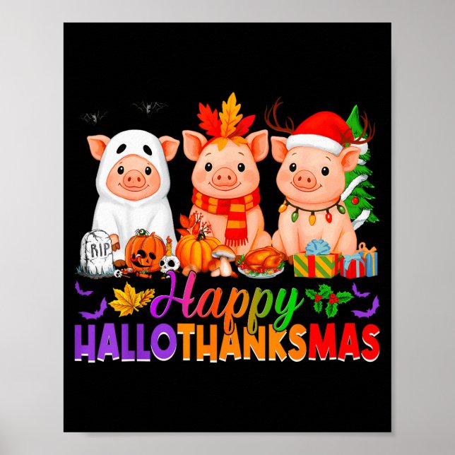 Happy Hallothanksmas Gs Halloween Thanksgiving Chr Poster (Front)
