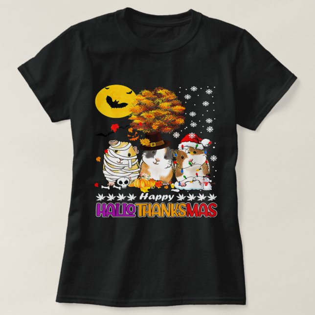 Happy Hallothanksmas Guinea Pig Halloween Thanksgi T-Shirt (Design Front)