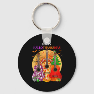 Happy Hallothanksmas Guitar Halloween Thanksgiving Keychain