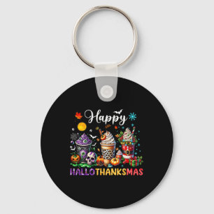 Happy Hallothanksmas Halloween Coffee Latte Thanks Keychain
