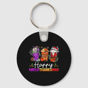 Happy Hallothanksmas Halloween Coffee Latte Thanks Keychain