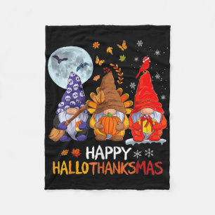 Happy Hallothanksmas Halloween Gnomes Thanksgiving Fleece Blanket