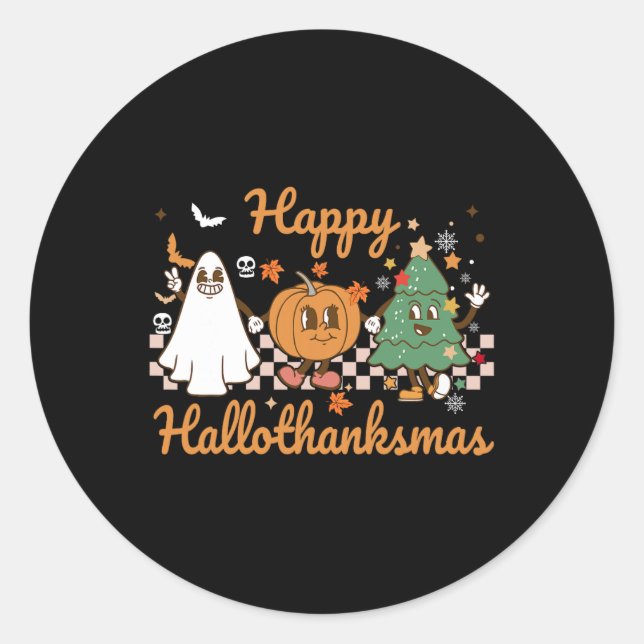 Happy Hallothanksmas Halloween Thanksgiving Christ Classic Round Sticker (Front)