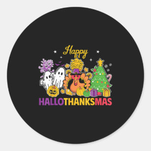 Happy Hallothanksmas Halloween Thanksgiving Christ Classic Round Sticker