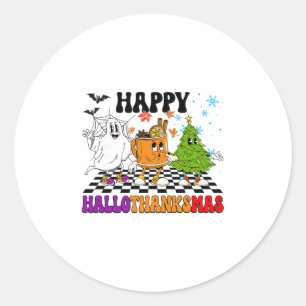Happy Hallothanksmas Halloween Thanksgiving Christ Classic Round Sticker