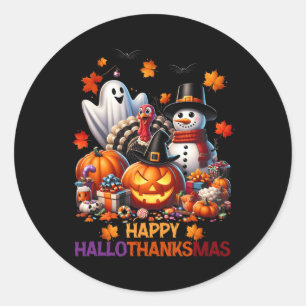 Happy Hallothanksmas Halloween Thanksgiving Christ Classic Round Sticker