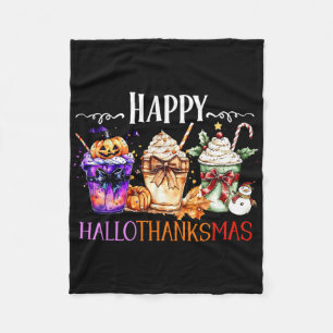 Happy Hallothanksmas Halloween Thanksgiving Christ Fleece Blanket