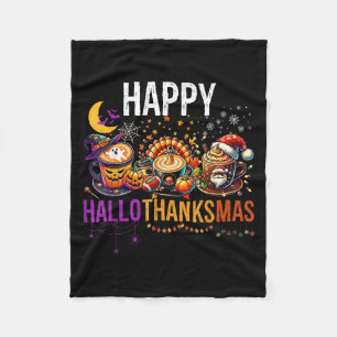 Happy Hallothanksmas Halloween Thanksgiving Christ Fleece Blanket