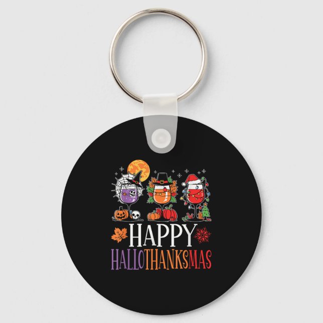 Happy Hallothanksmas Halloween Thanksgiving Christ Keychain (Front)