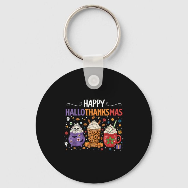 Happy Hallothanksmas Halloween Thanksgiving Christ Keychain (Front)