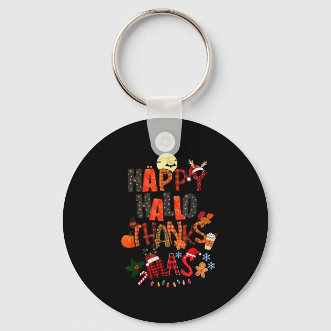 Happy Hallothanksmas Halloween Thanksgiving Christ Keychain (Front)