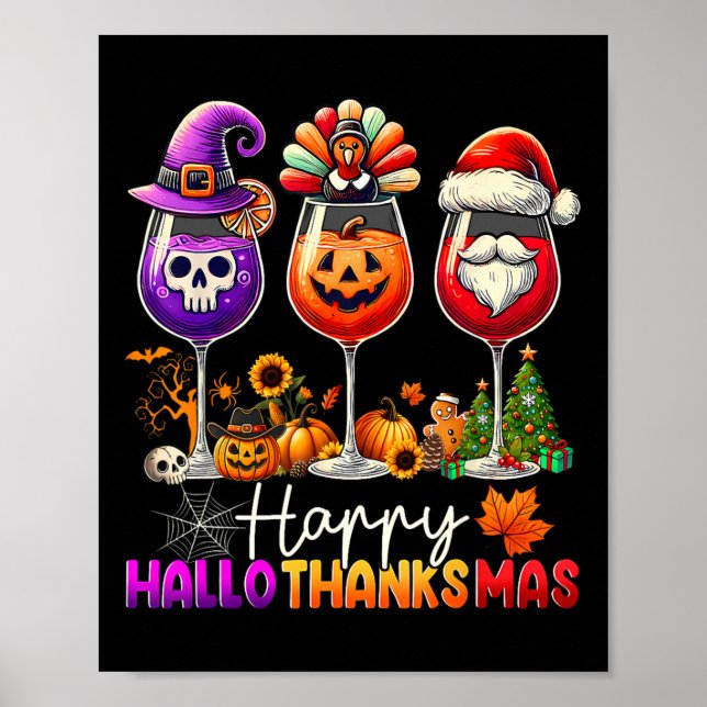 Happy Hallothanksmas Halloween Thanksgiving Christ Poster (Front)