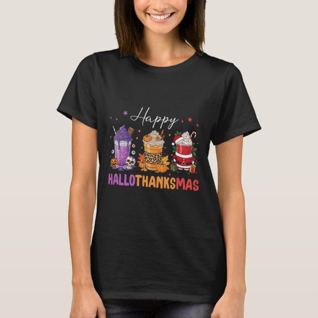 Happy Hallothanksmas Halloween Thanksgiving Christ T-Shirt (Front)