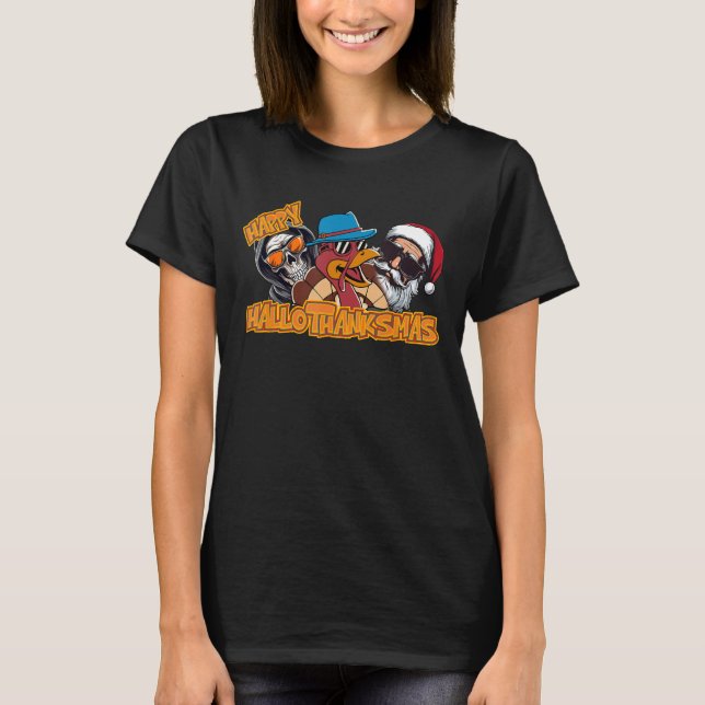 Happy HalloThanksMas Halloween Thanksgiving Christ T-Shirt (Front)